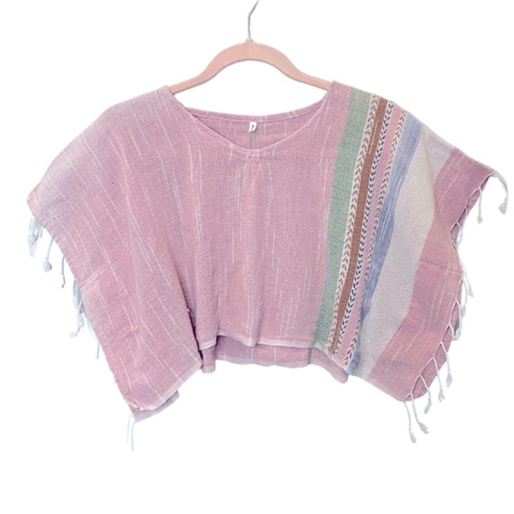 Handmade Linen Boho Cropped Tunic with Side Fringe